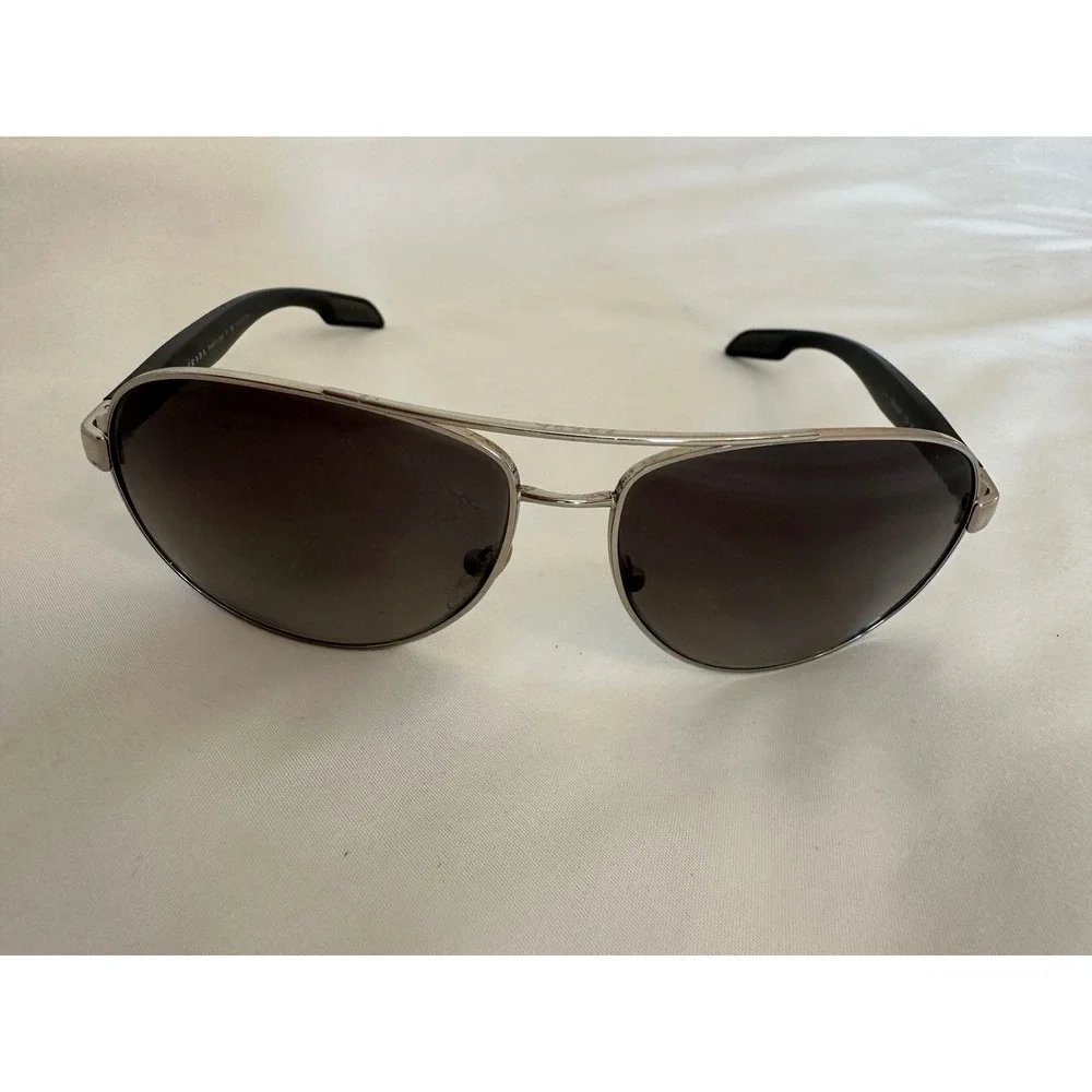 Prada Linea Rossa Aviator Sunglasses Silver Black Polarized SPS 51O Grey